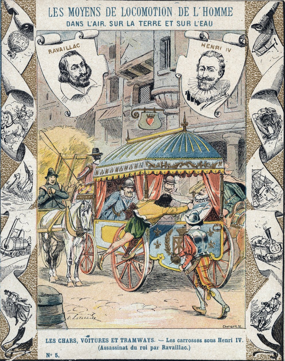 Henrik meggyilkolása Francois Ravaillac által a rue de la Ferronerie-n 1610. május 14-én - Egy tankönyvek védőhüvelyéből, 19. század vége - IV. Henrik halála: IV. Henrik (1553-1610) meggyilkolása 1610. május 14-én Francois által Ravaillac (1 alkotó: E. Letellier