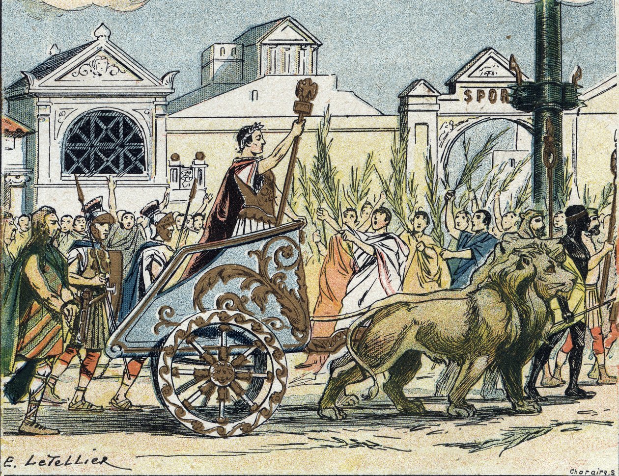 Jules Cesar (Giulio Cesare vagy Caius Julius Caesar) politikus és római író diadalmas kortege alkotó: E. Letellier
