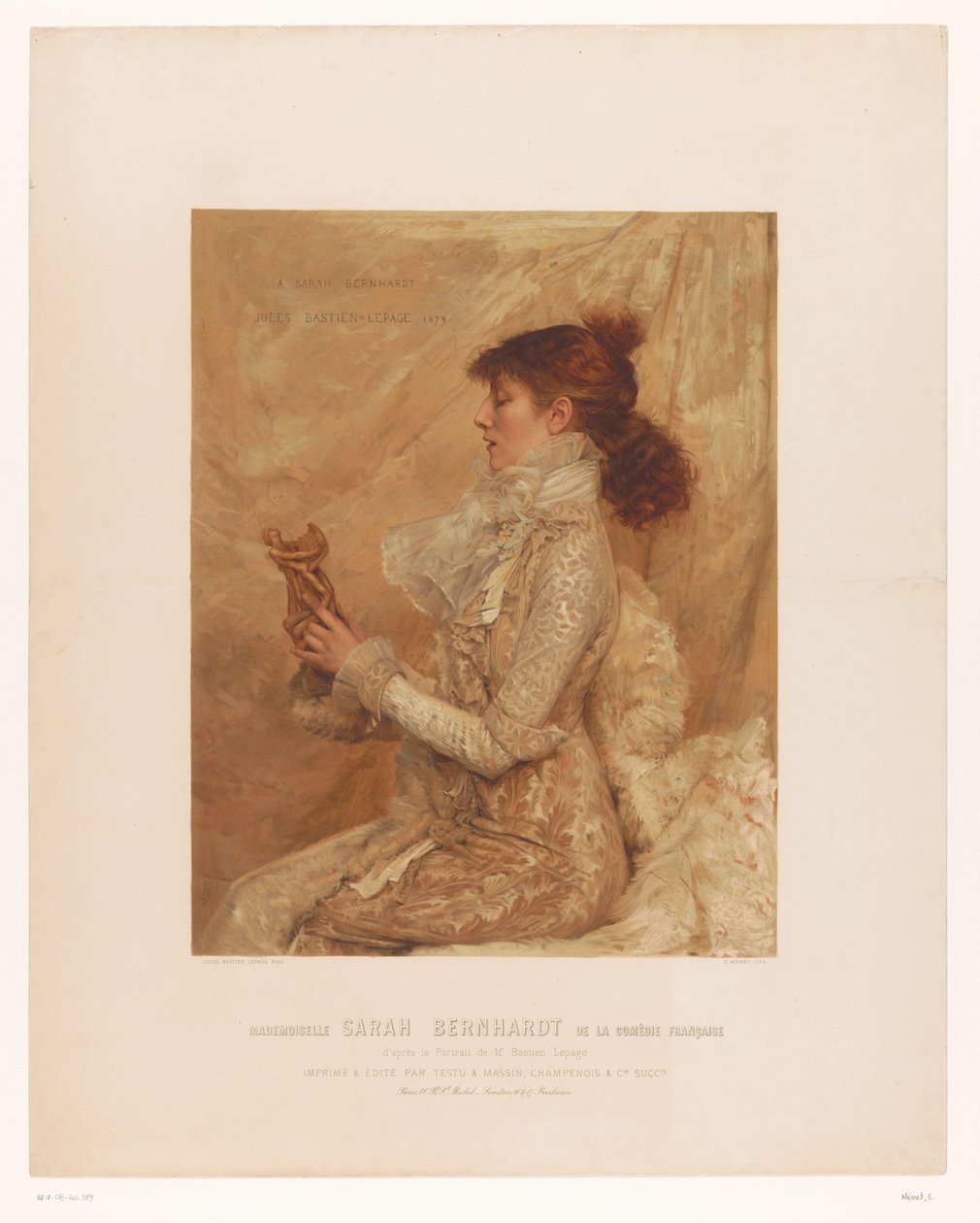 Sarah Bernhardt portréja Mademoiselle Sarah Bernhardt a francia vígjátékból (cím a tárgyon) alkotó: E. Mémet
