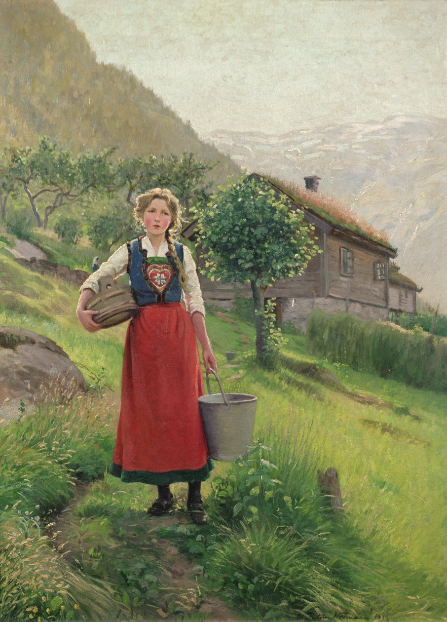 Nyári hegyi legelő lány alkotó: E. Normann