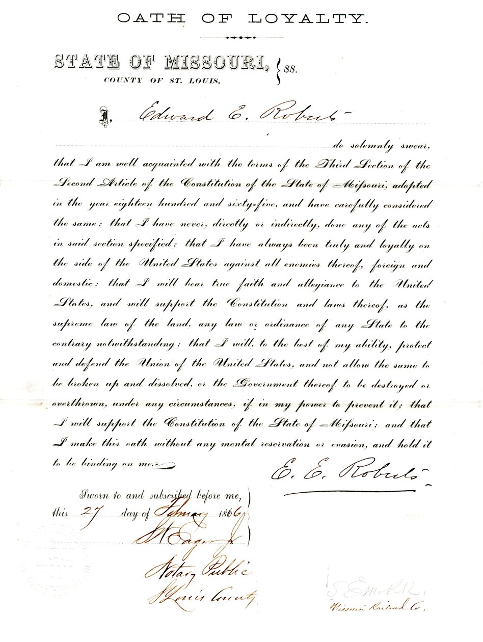 Edward E. Roberts hűség esküje Missouri államból, St. Louis megyéből alkotó: E. Roberts