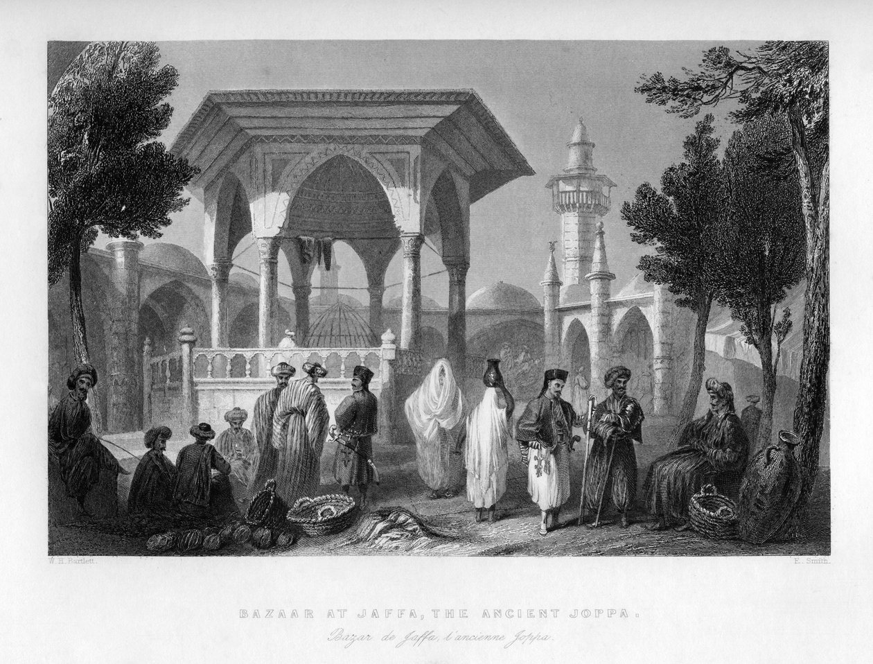 A bazár Jaffában, az ókori Joppában, Palesztina Izraelben, 1841. alkotó: E. Smith