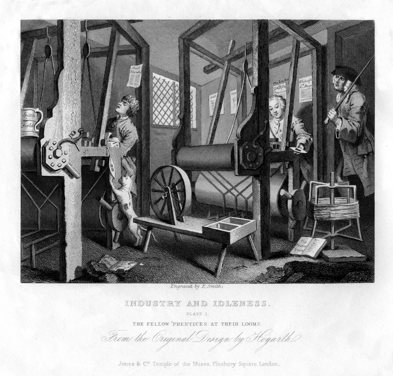 A kollégák a szövőszékeknél, Ipar és tétlenség I. tábla, 1833. alkotó: E. Smith