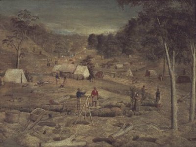 Bányásztábor Bathurstban, 1851 körül alkotó: E. Tulloch