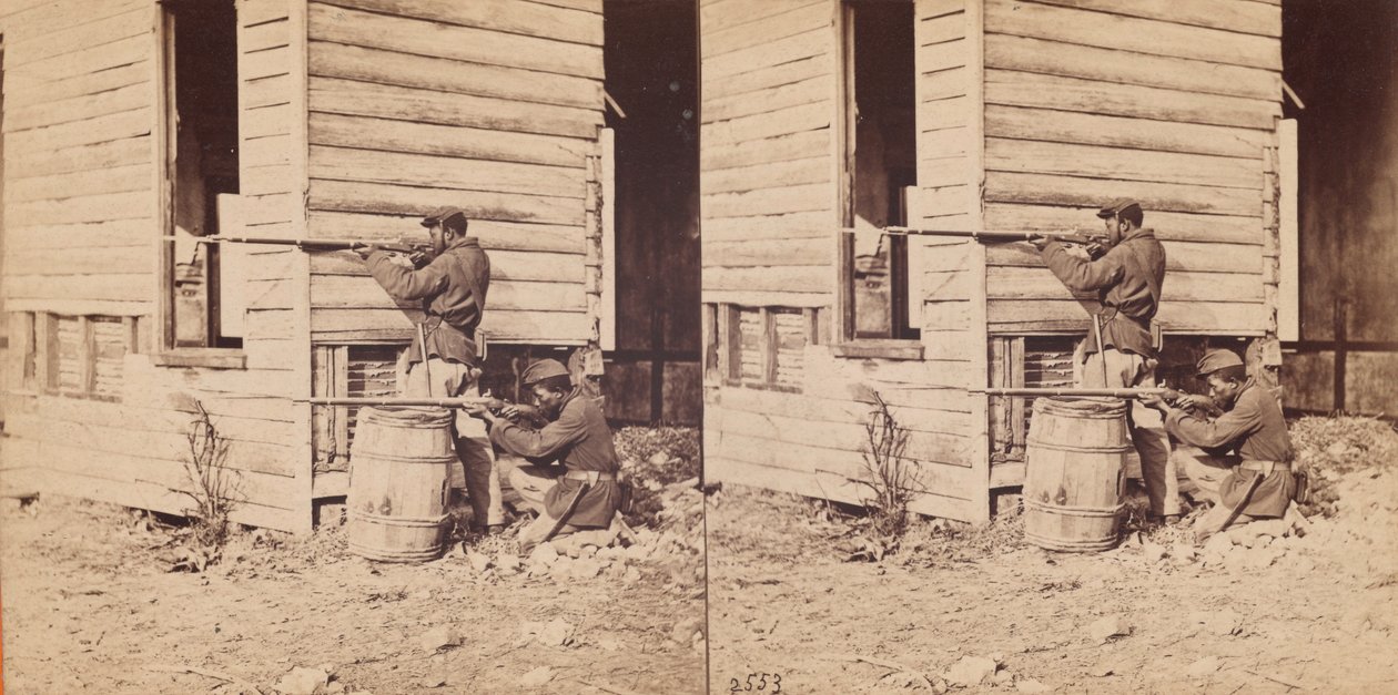 „Colored Pickets on Duty Near Dutch Gap”, 1864. alkotó: E. and H.T. Anthony