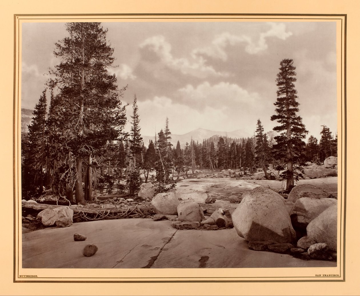 Ősi gleccser csatorna. Tenaya -tó. Sierra Nevada -hegység. alkotó: Eadweard Muybridge