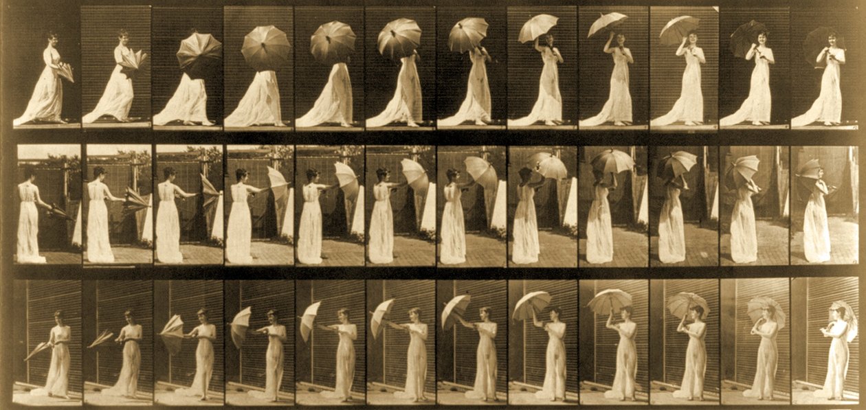 Nő kinyitja az esernyőt az „Animal Locomotion” sorozatból, 1887 körül alkotó: Eadweard Muybridge