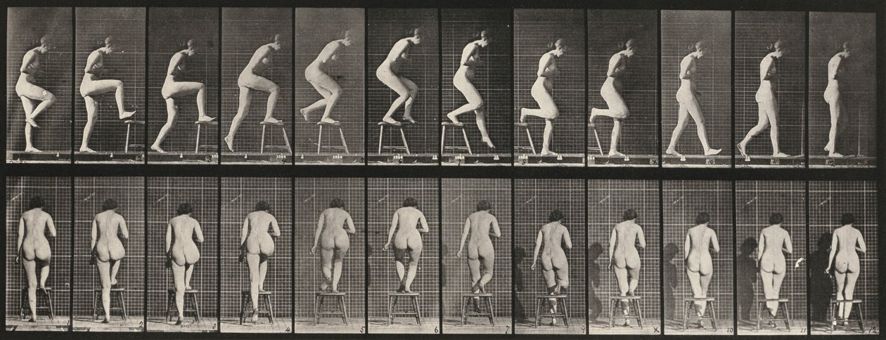 180-as táblaszám. Székre és székre lépés, 1887. alkotó: Eadweard Muybridge