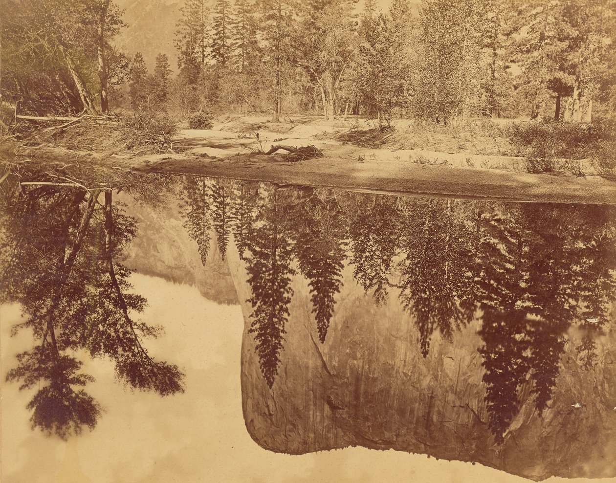 Tutokanula.  A Yosemite-völgy.  (A Nagy Főnök) - "El Capitan" - A Mercedben tükröződik. alkotó: Eadweard J. Muybridge