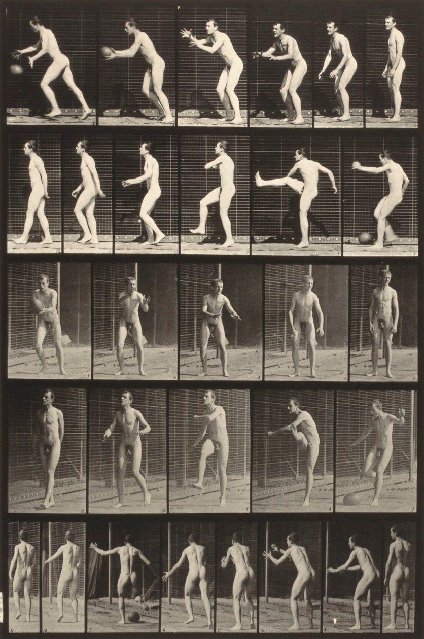 Állati mozgás (300-as tányér) (Ember rúg egy labdát) alkotó: Eadweard Muybridge