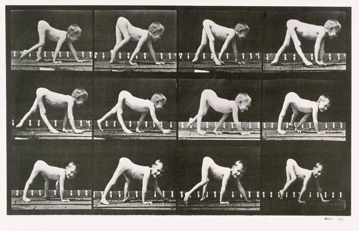 Kúszómászó mozgássérült fiú, 539-es tábla az „Animal Locomotion”-ból, 1887 alkotó: Eadweard Muybridge