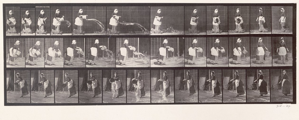 A szobalány egy vödör vizet dob, 404-es tányér az „Animal Locomotion”-ból, 1887 alkotó: Eadweard Muybridge