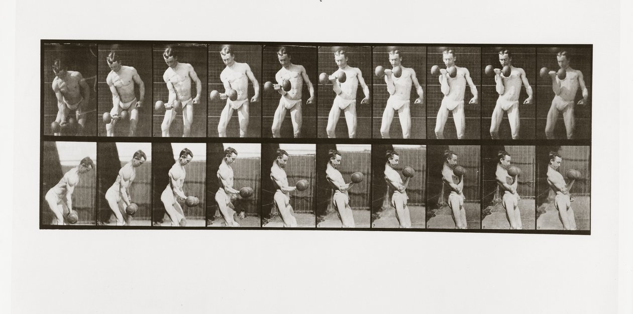Súlyzót emelő ember, 324-es tábla az Animal Locomotion-tól, 1887 alkotó: Eadweard Muybridge
