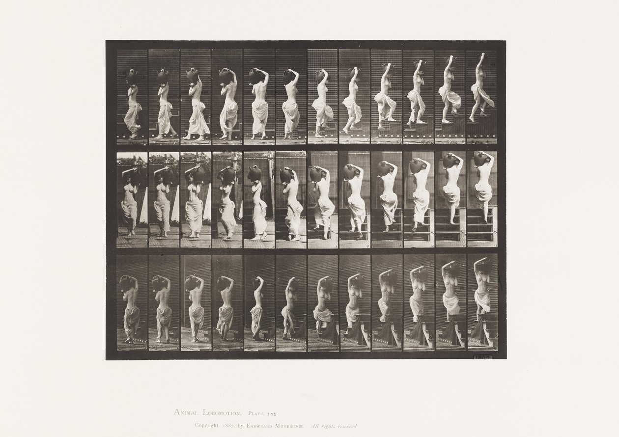 105. tábla. Kanyarodó, emelkedő lépcsők, vizesedény a bal vállon alkotó: Eadweard Muybridge