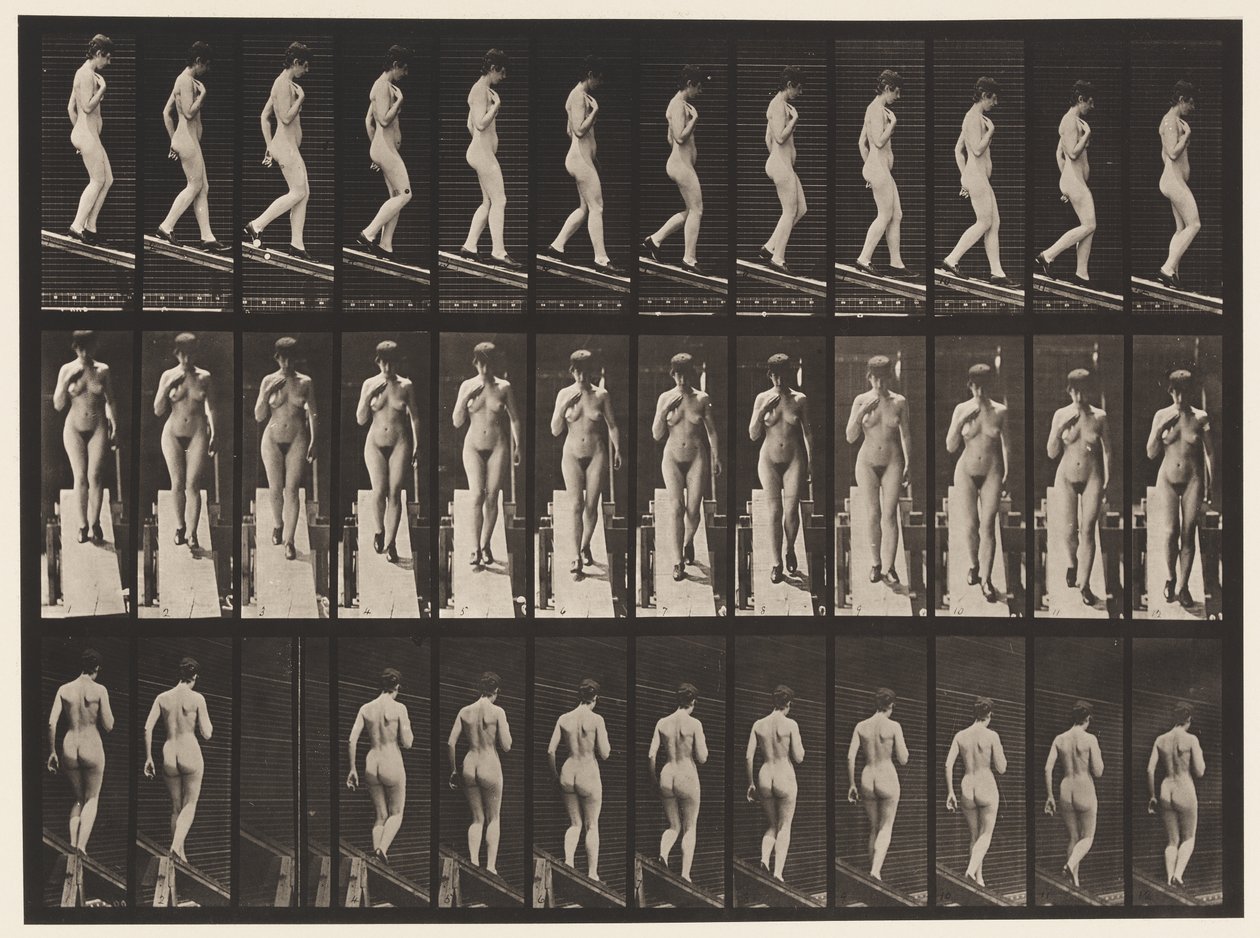 119. tábla. Csökkenő lejtő, jobb kéz a mellen (cipők) alkotó: Eadweard Muybridge