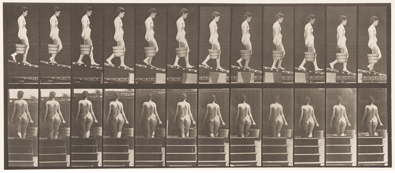 120. tábla. Csökkenő lejtő, vödör víz jobb kézben, 1872-1885 alkotó: Eadweard Muybridge