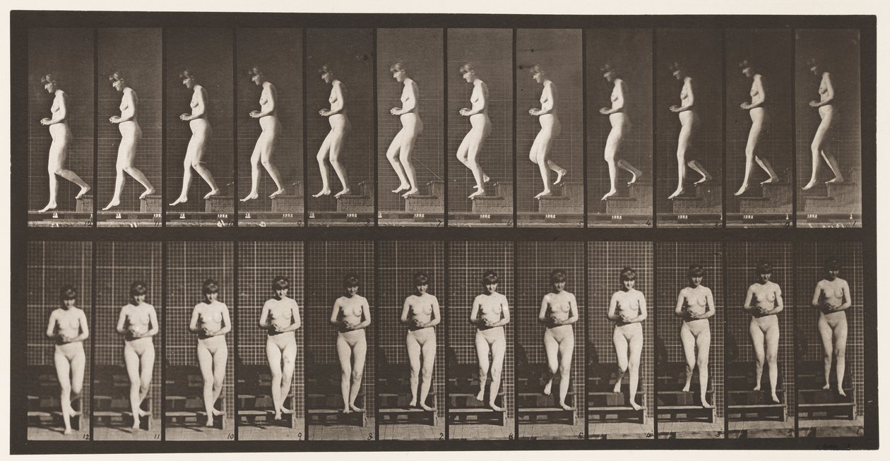 128. tábla. Lemenő lépcsők, összekulcsolt kézzel, 1872-1885 alkotó: Eadweard Muybridge