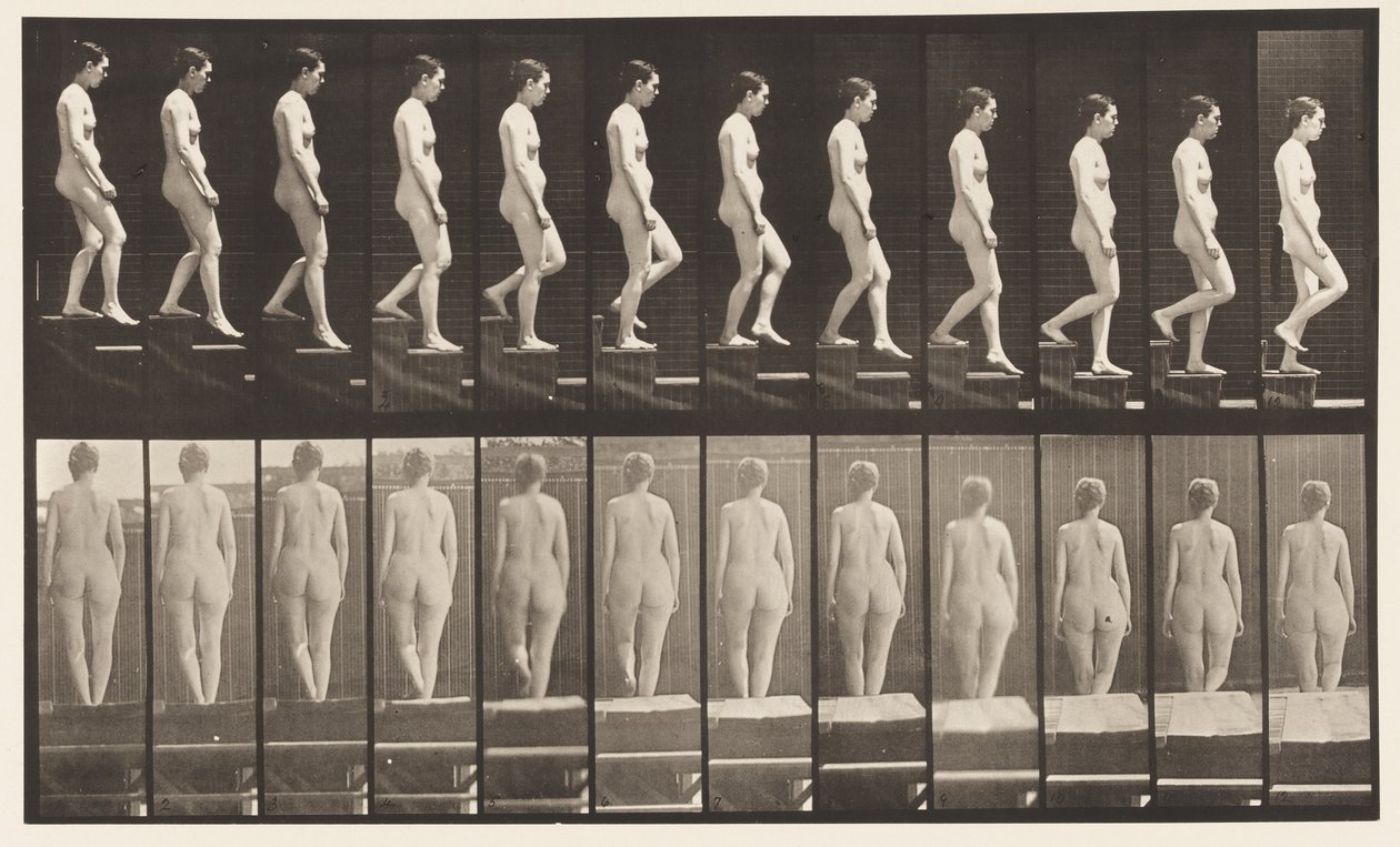 129. tábla. Lemenő lépcsők, összekulcsolt kézzel alkotó: Eadweard Muybridge