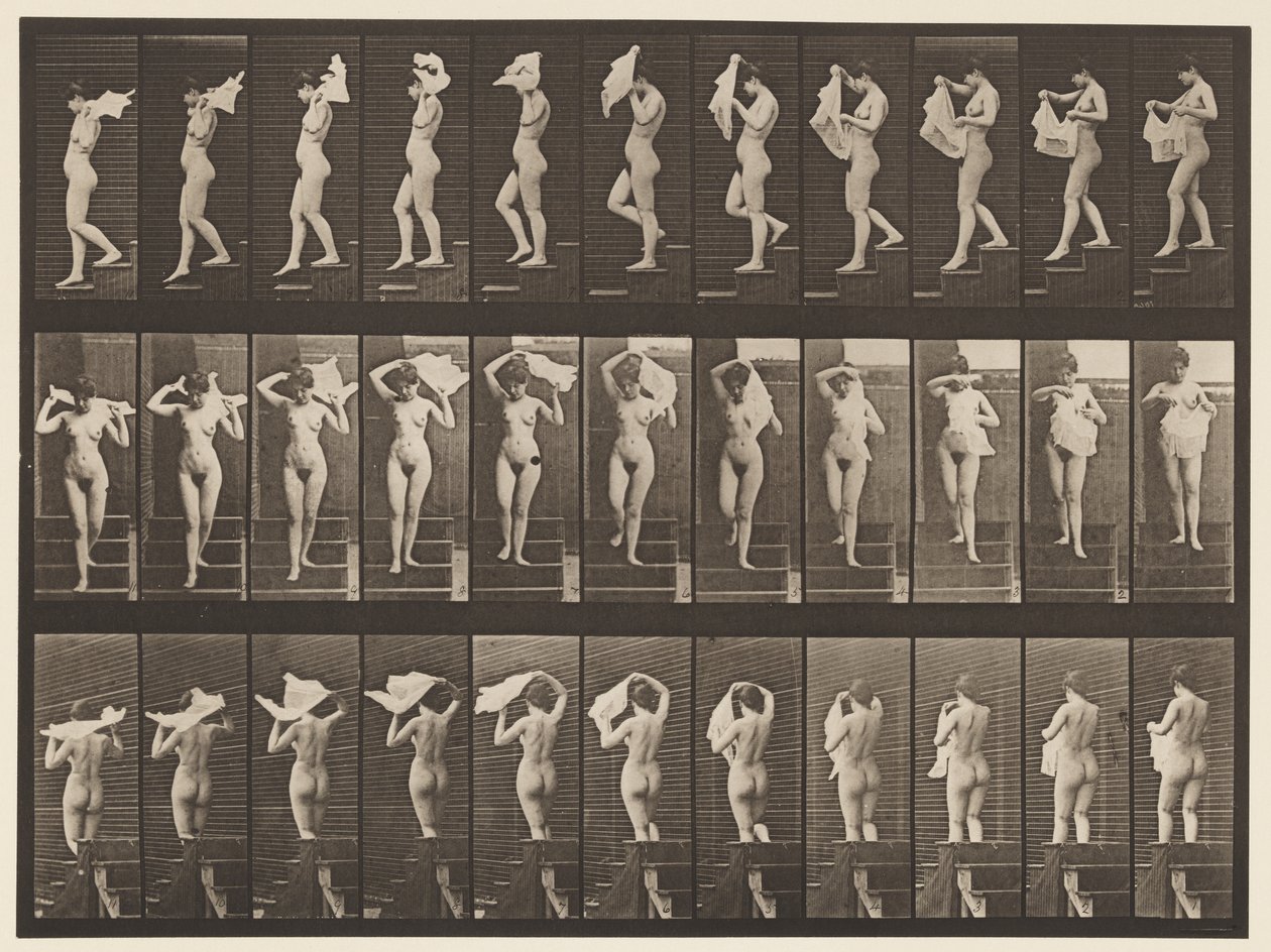 133. tábla. Lemenő lépcsők, zsebkendő vállra dobása, 1872-1885 alkotó: Eadweard Muybridge