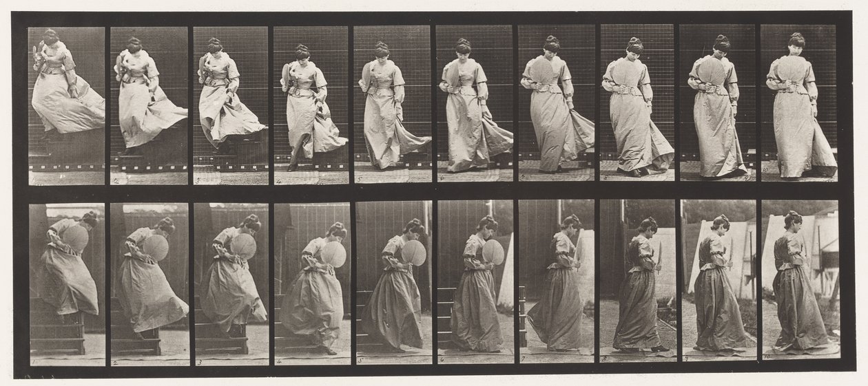 142. tábla. Lefelé tartó lépcsők, forgatható ruha, 1885 alkotó: Eadweard Muybridge