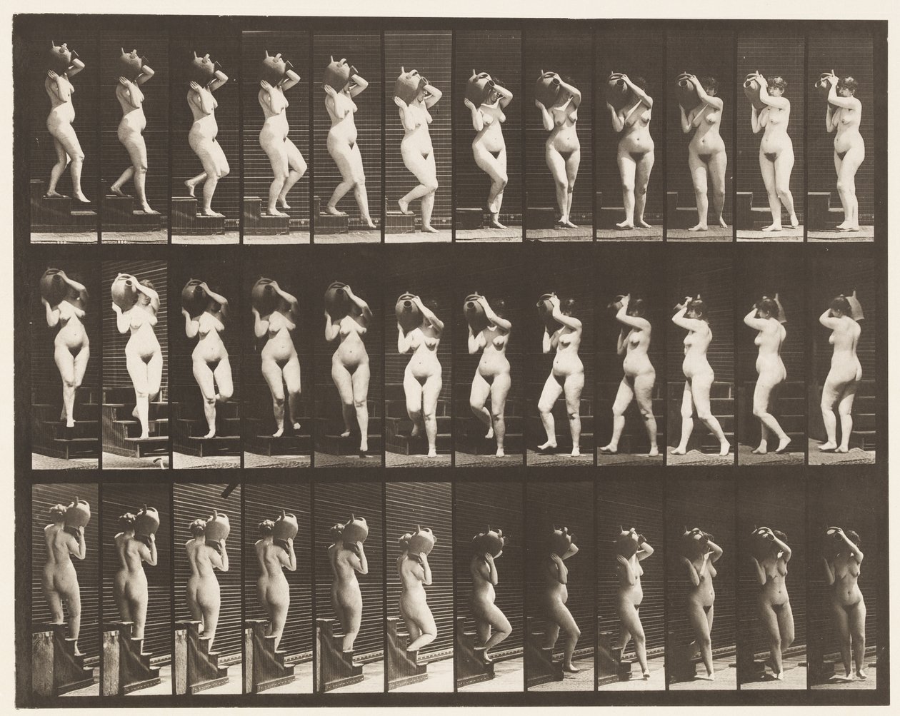 147. tábla. Leszálló lépcsők; Vízkorsó forgatása a jobb vállon, 1872-1885 alkotó: Eadweard Muybridge