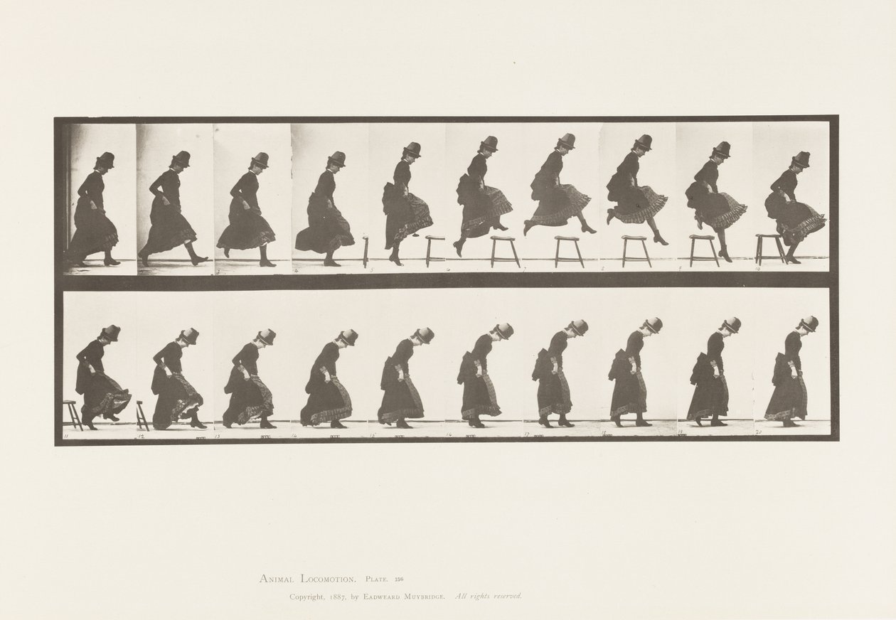 tányér 156. Ugrás; Futás egyenes magasugrás, 1885 alkotó: Eadweard Muybridge