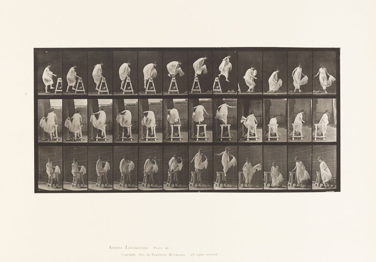 172. tábla. Stadionra lépés; Leugrás, fordulás, 1885 alkotó: Eadweard Muybridge