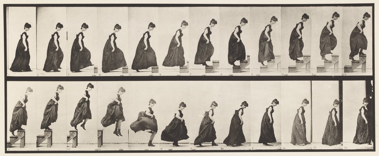 173. tábla. Emelkedő lépcsők és leugrás, 1885 alkotó: Eadweard Muybridge