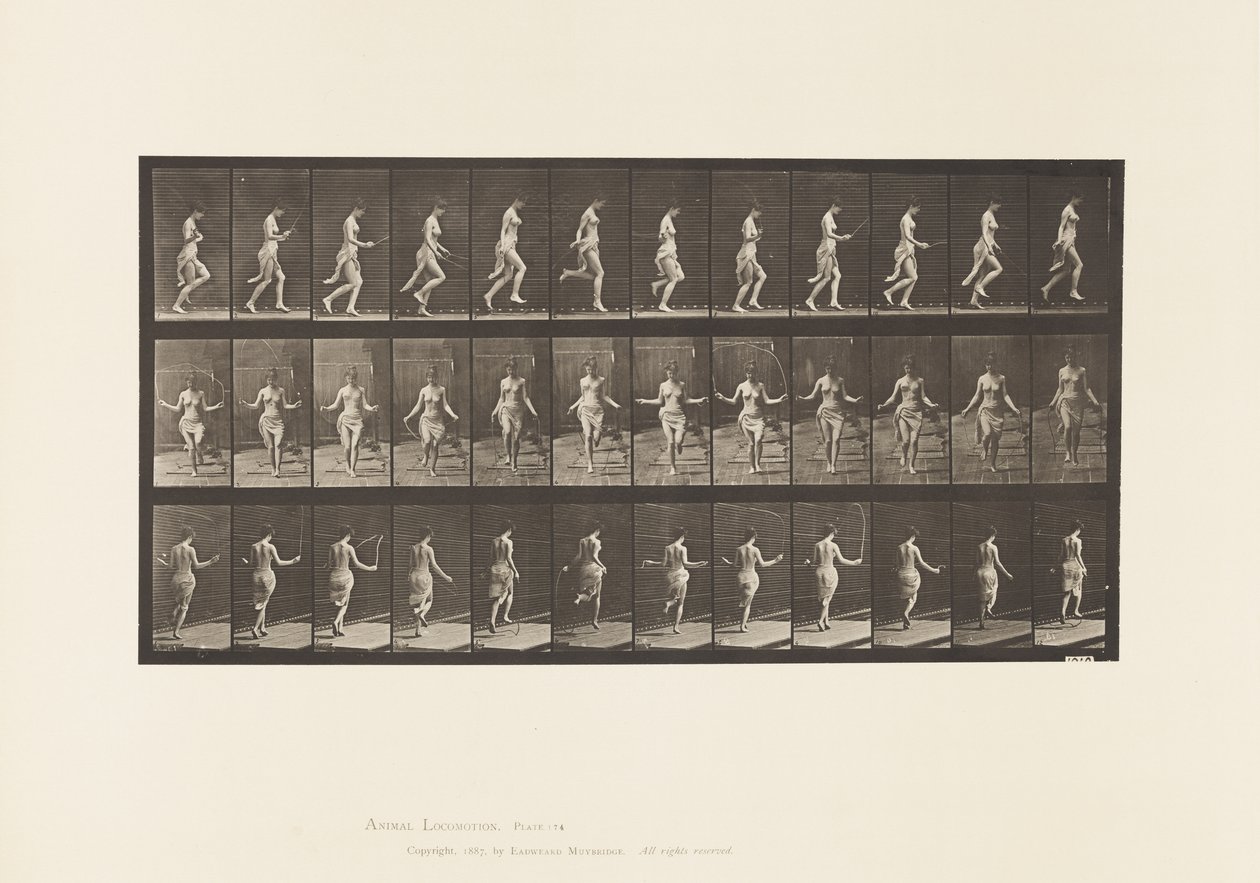 174. tábla. Futás és ugrás ugrálókötéllel, 1885 alkotó: Eadweard Muybridge