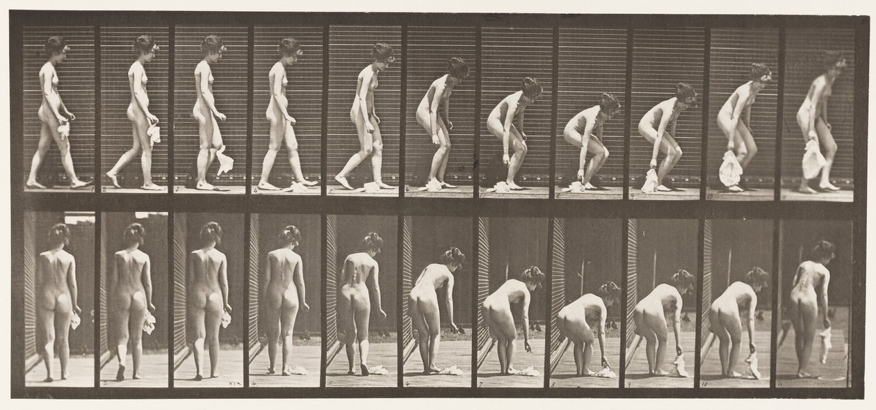 202. tábla. Zsebkendő leejtése és felemelése alkotó: Eadweard Muybridge