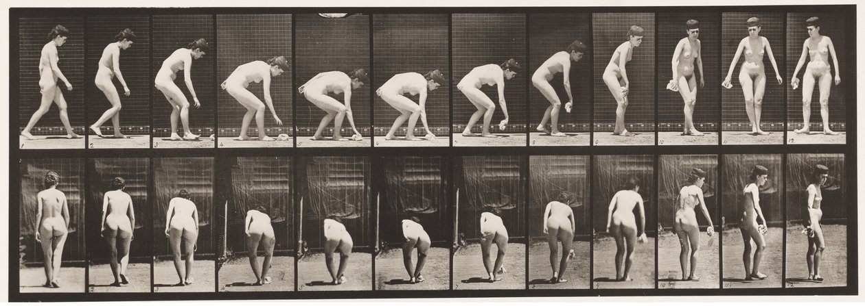 220. tábla. Lehajlás és emelés zsebkendő és forgatás alkotó: Eadweard Muybridge