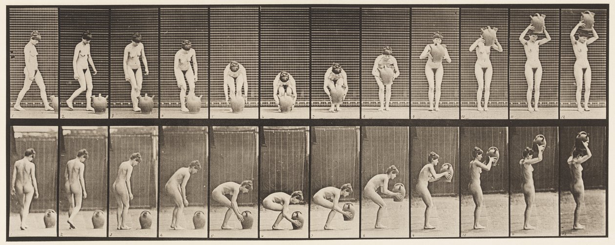 224-es tányér. Lehajlás és felemelés vízkorsó fejéhez alkotó: Eadweard Muybridge