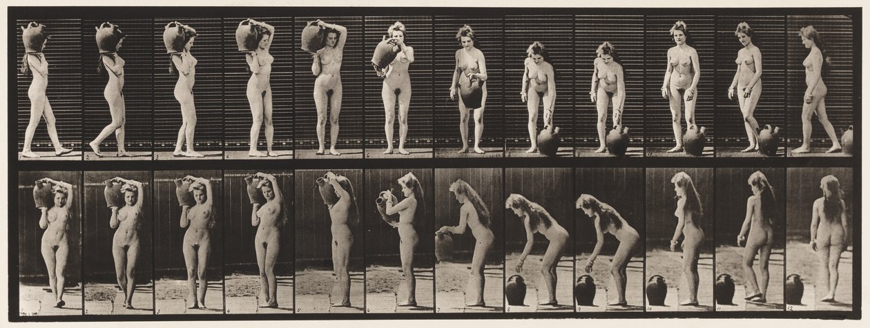 226. tányér. Víztartály eltávolítása a vállról a talajra és forgatás alkotó: Eadweard Muybridge