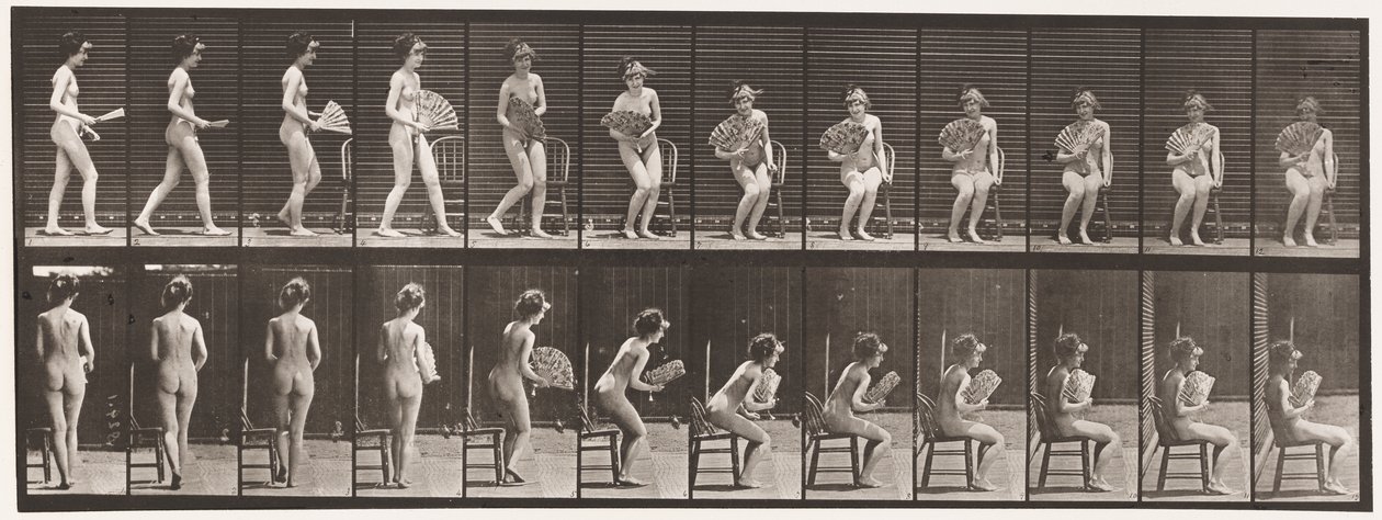 237. tábla. Ülés a székre és a ventilátor nyitása, 1872-1885 alkotó: Eadweard Muybridge