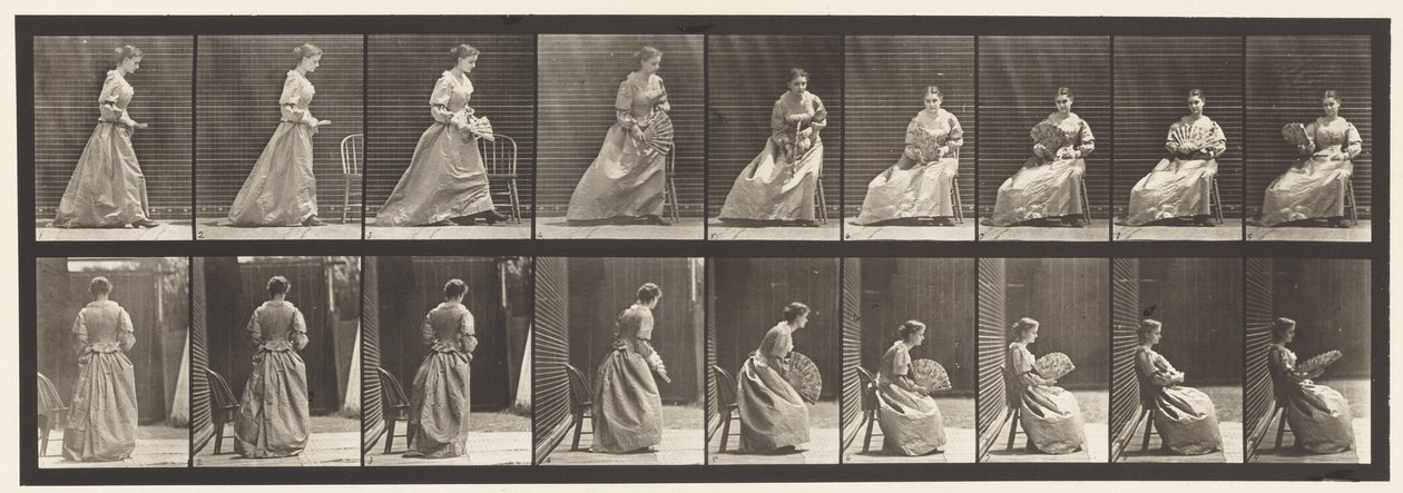 Tányér 240. Ülés és flörtöl egy rajongó alkotó: Eadweard Muybridge