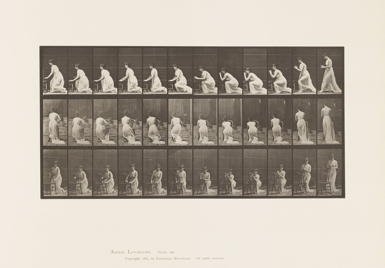 253. tábla. Térdelő könyökök a széken, összekulcsolt kezek, 1885 alkotó: Eadweard Muybridge