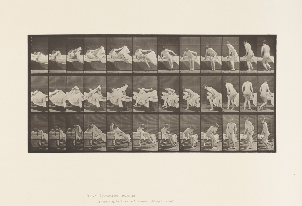 264. tányér. Felkelni az ágyból és felkészülni a letérdelésre alkotó: Eadweard Muybridge