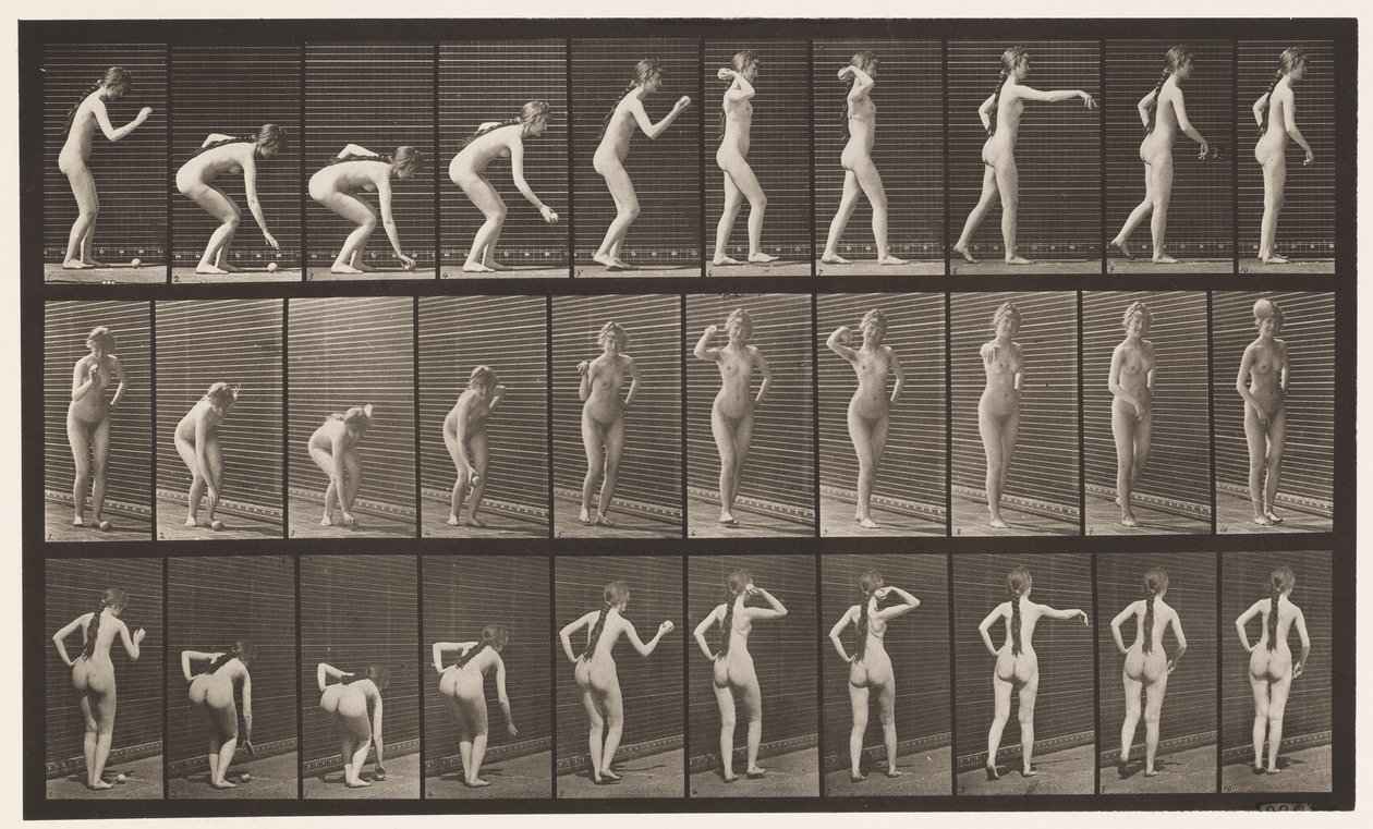 304. tányér. Egy labda felvétele és eldobása alkotó: Eadweard Muybridge
