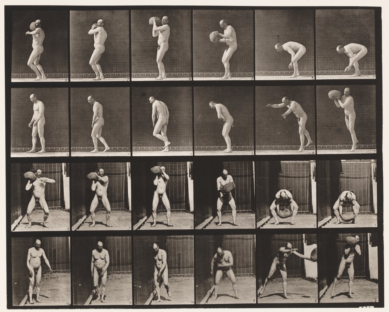312. tábla. Egy 75 font súlyú szikla felemelése alkotó: Eadweard Muybridge