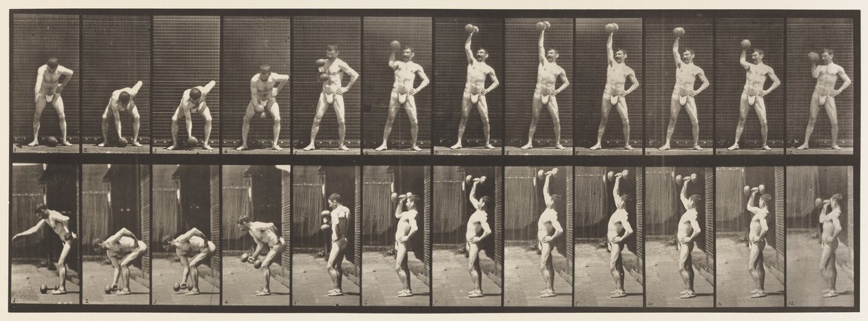 320. tányér. 50 font súlyú súlyzó felemelése alkotó: Eadweard Muybridge