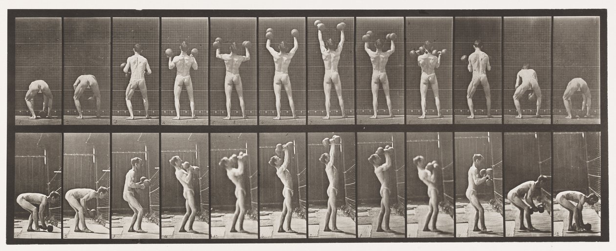 323. tányér. Két 50 font súlyú súlyzó felemelése és leengedése alkotó: Eadweard Muybridge
