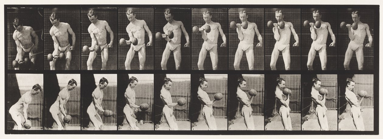 Tányér 324. Curling 50-lb. Súlyzó, modell, 3/4 hosszúság alkotó: Eadweard Muybridge