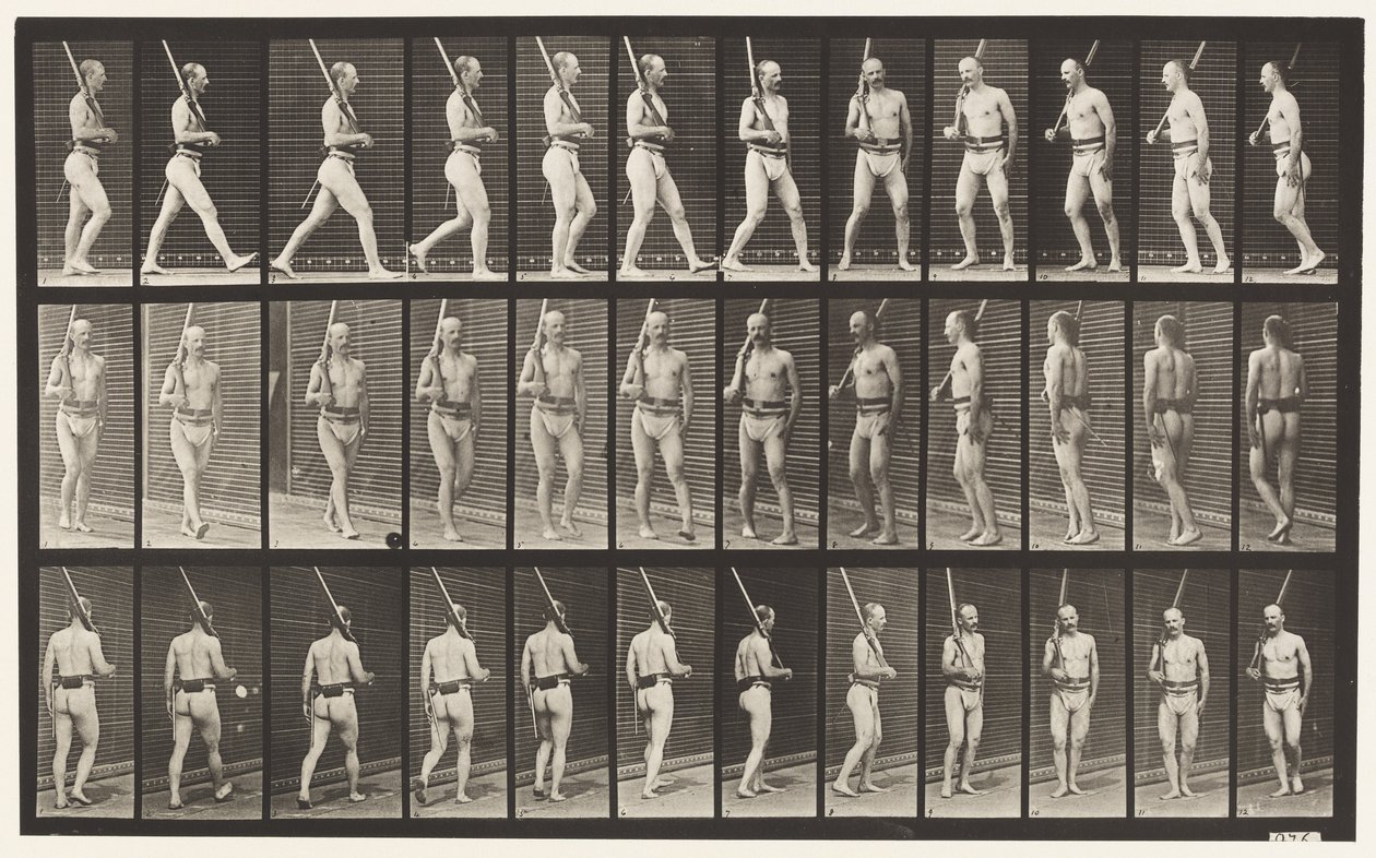 355. tábla. Őrzés, séta és megfordulás alkotó: Eadweard Muybridge
