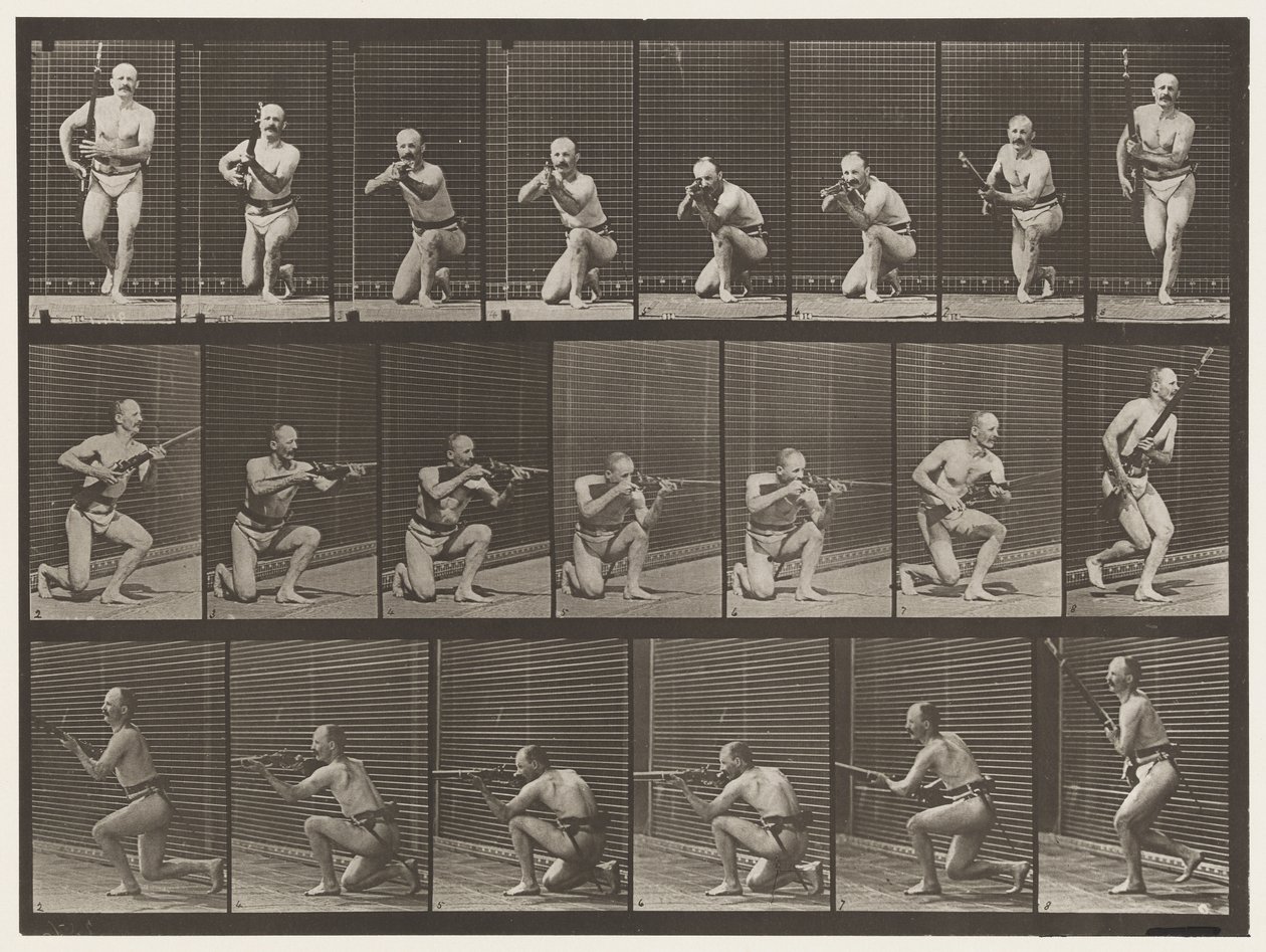 356. tábla. Térdelés, tüzelés és felkelés alkotó: Eadweard Muybridge