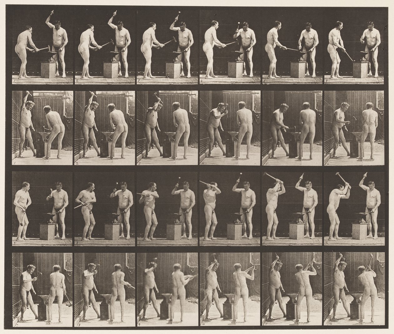 377. tábla. Kovács, két modell, kalapácsolás az Advilon, 1872-1885 alkotó: Eadweard Muybridge