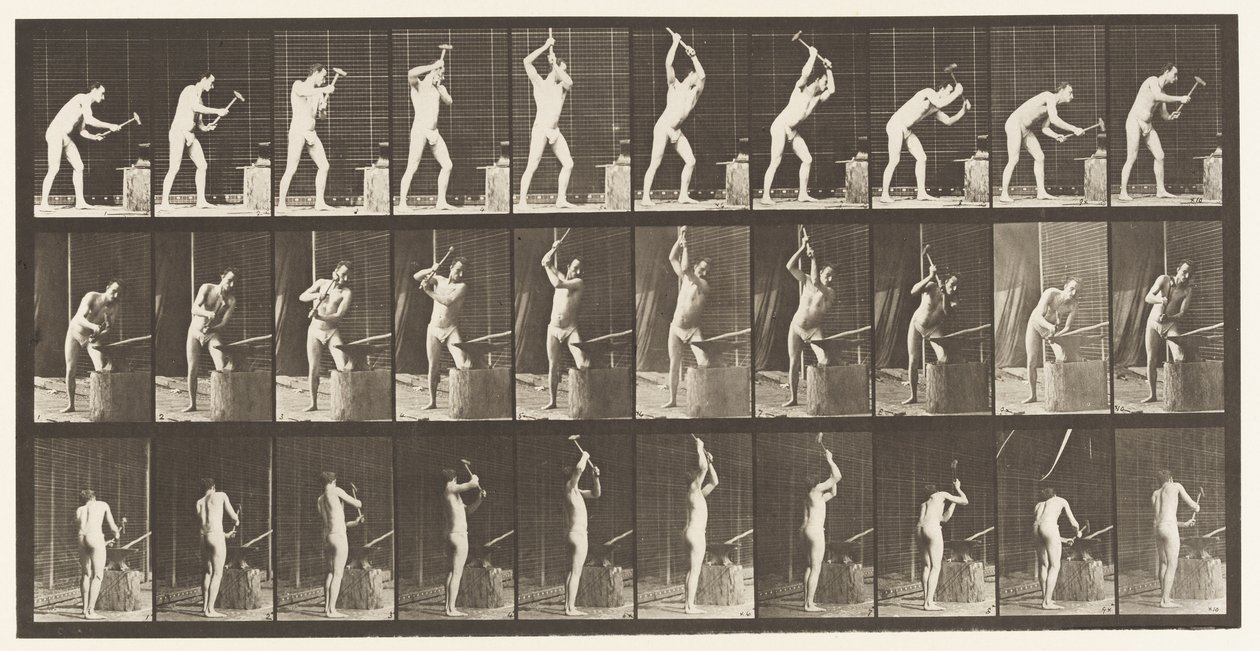 378. tábla. Kovács, üllőn kalapálás, két kéz alkotó: Eadweard Muybridge