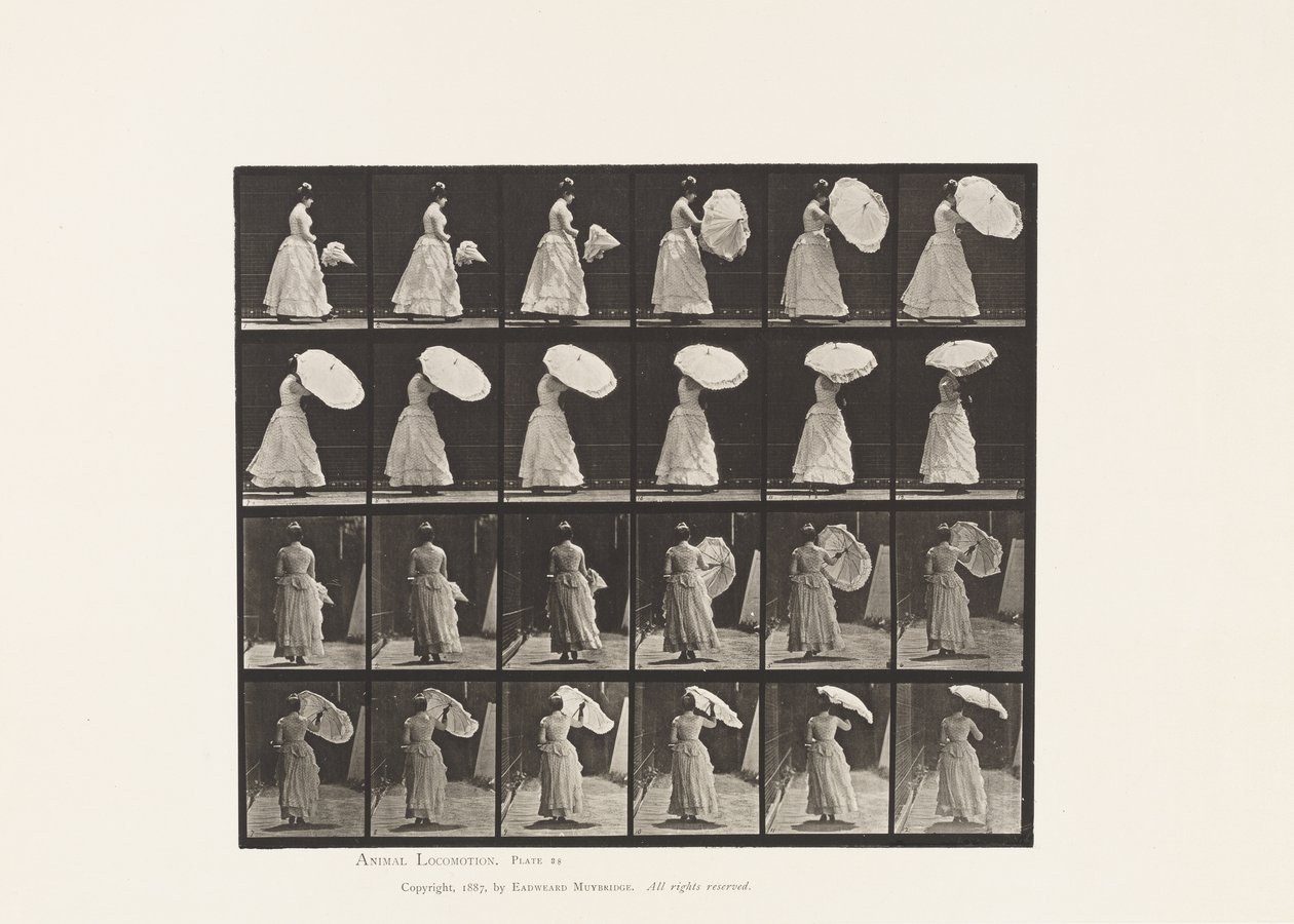 38. tábla.Séta, nyíló napernyő, 1885 alkotó: Eadweard Muybridge