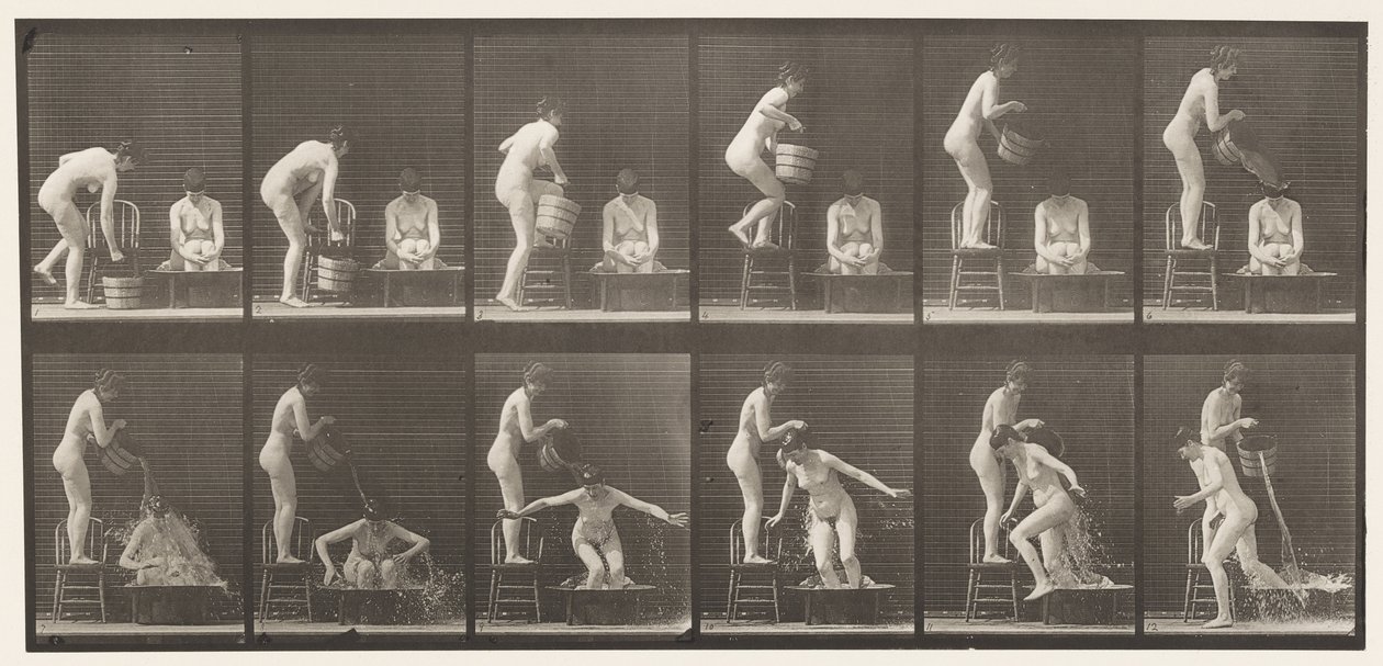 406. tányér. Két modell, 8 vödör vízzel 1 fölé alkotó: Eadweard Muybridge