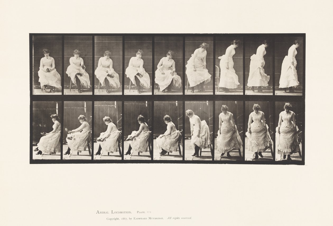 Tányér 422.WC; Cipőhúzás és felemelkedés a székből, 1885 alkotó: Eadweard Muybridge