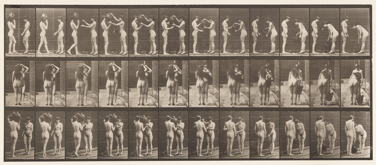 447-es tányér. Két modell, 9 db Víz-korsó vétele a válláról 10 db alkotó: Eadweard Muybridge